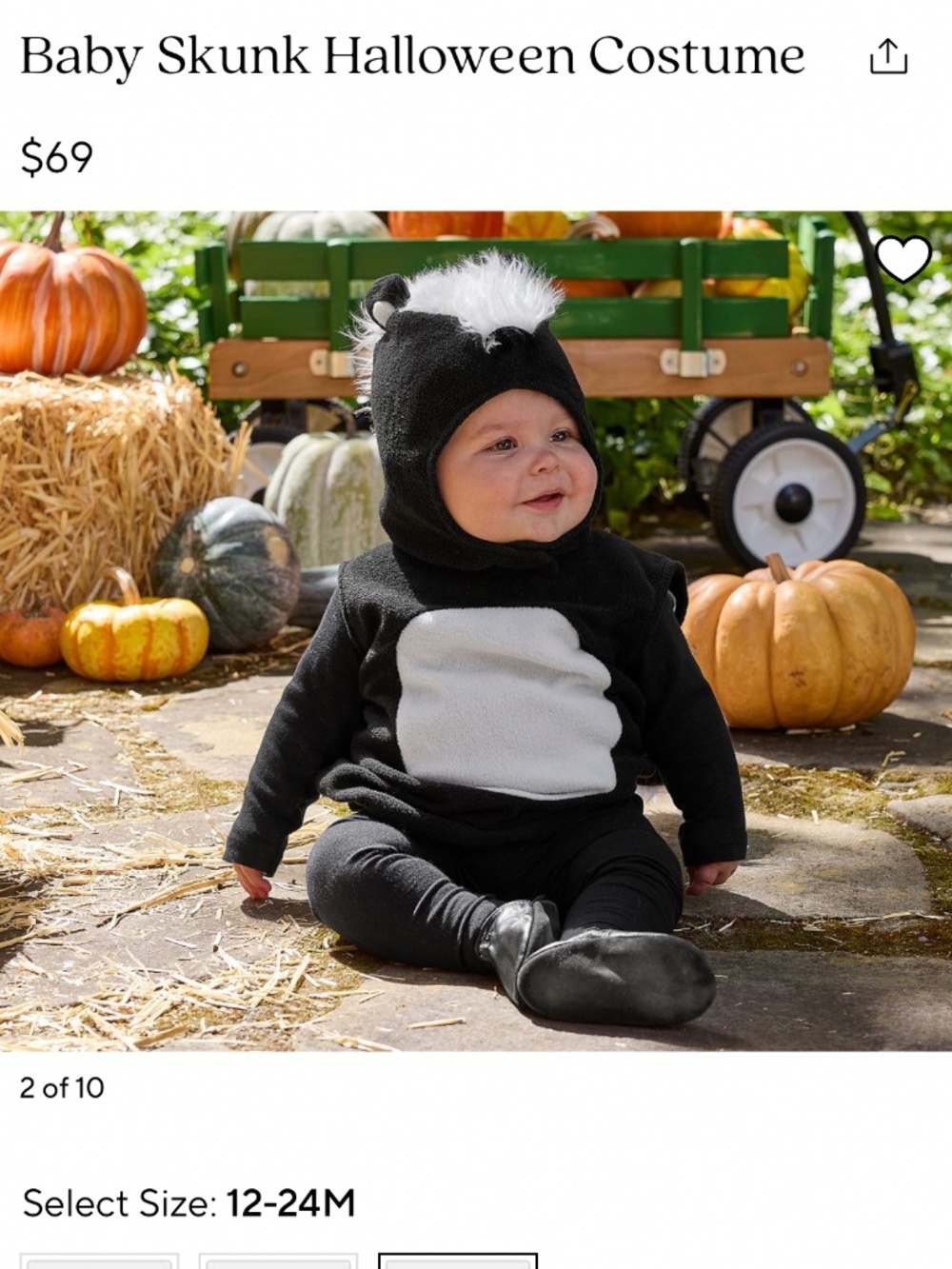 Baby Skunk Halloween Costume 12-24m